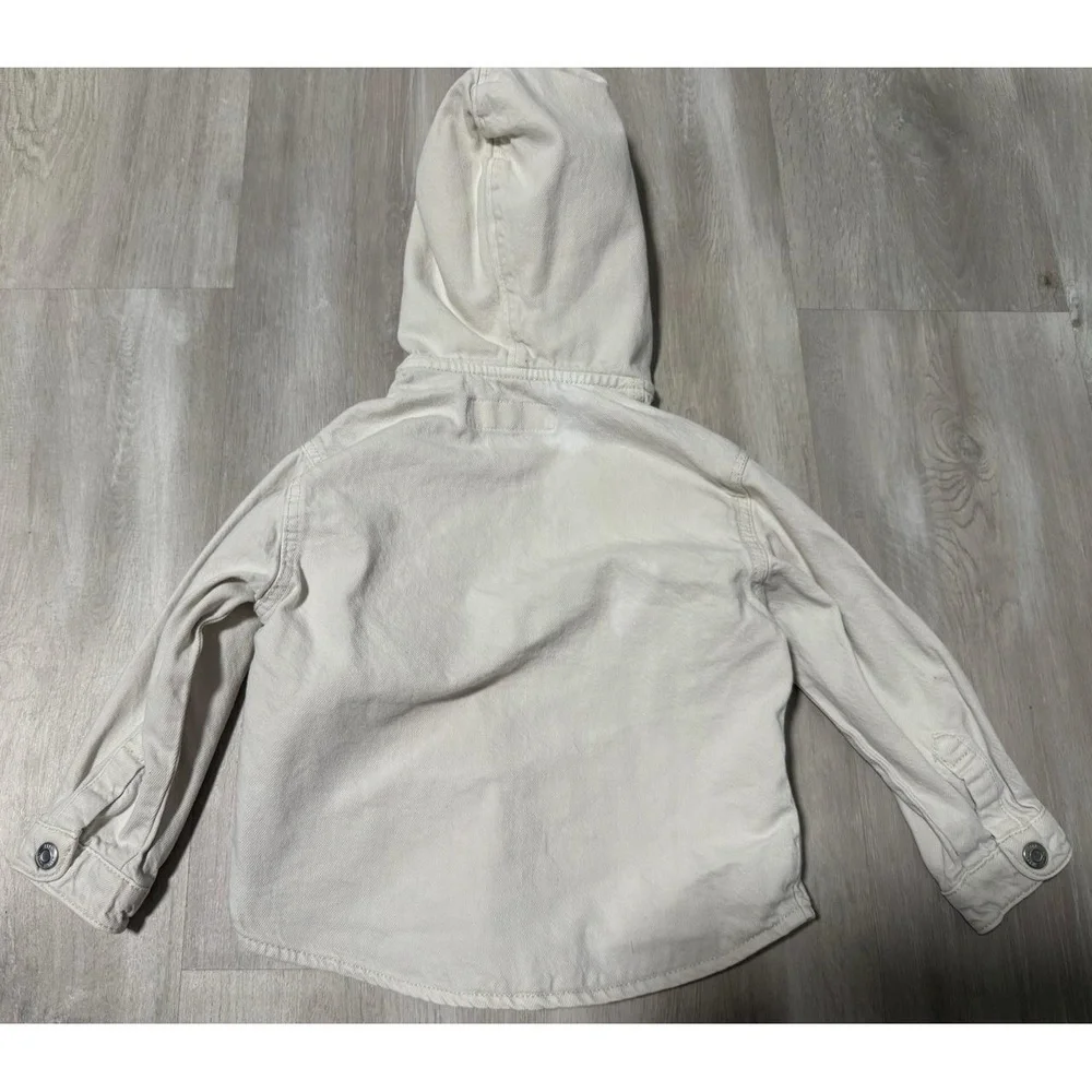 Zara Kids Beige Hooded Utility Jacket Shirt Sz 2 Boys Girls Lightweight Shacket
